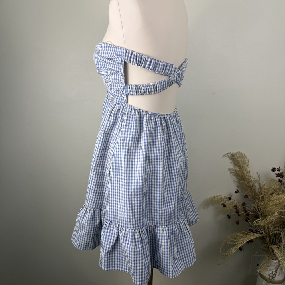 NWT Creamon Betha Size M Strapless Blue & White Gingham Romper Dress - Picture 5 of 13